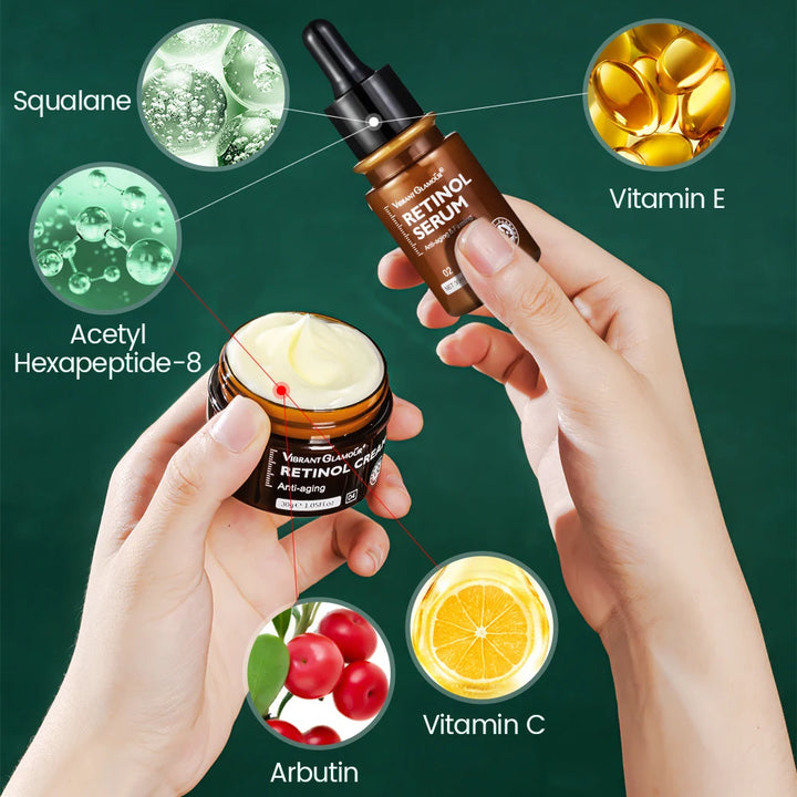 Retinol Face Cream And Eye Serum 2 PCS/Set Firming Lifting Anti-Aging Reduce Wrinkle Fine Lines Facial Skin Care