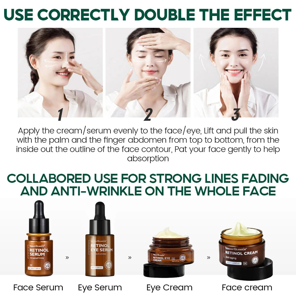 Retinol Face Cream And Eye Serum 2 PCS/Set Firming Lifting Anti-Aging Reduce Wrinkle Fine Lines Facial Skin Care
