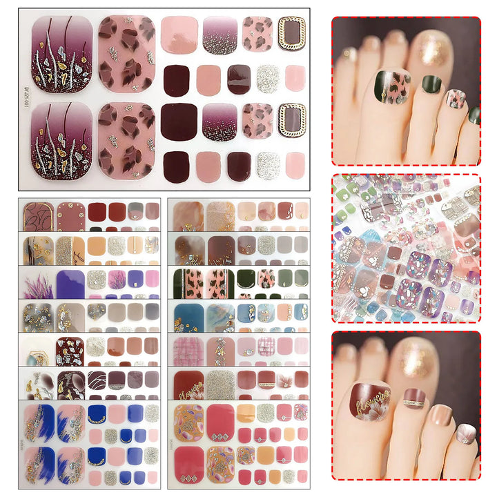 Nail Sticker Set, Nail Art Decals Stickers for Manicure, Toe Nail Art Adhesive Foils, Wraps Stickers Tips-Shiny Foot-decoration