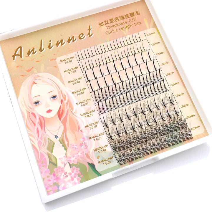 Anlinnet 3D A/M Shape Individual Eyelash Extension  Individual Fairy Angel Eye Lash Extensioin False Mink Lash Make Up