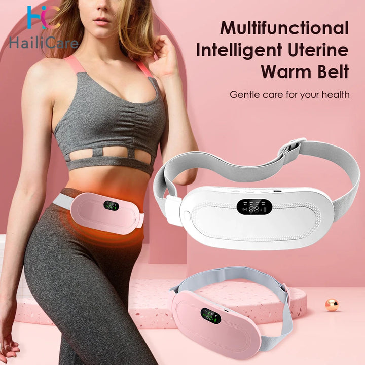 Electric Period Cramp Massager Vibrator Heating Belt for Menstrual Relief Pain Waist Stomach Warming Women Gift Rechargeable