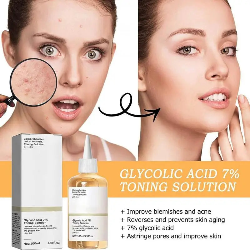 Glycolic Acid Toning Solution Glycolic Acid 7% Facial Toner 100ml/240ml Exfoliation Face Toner for Blemishes and Acnes