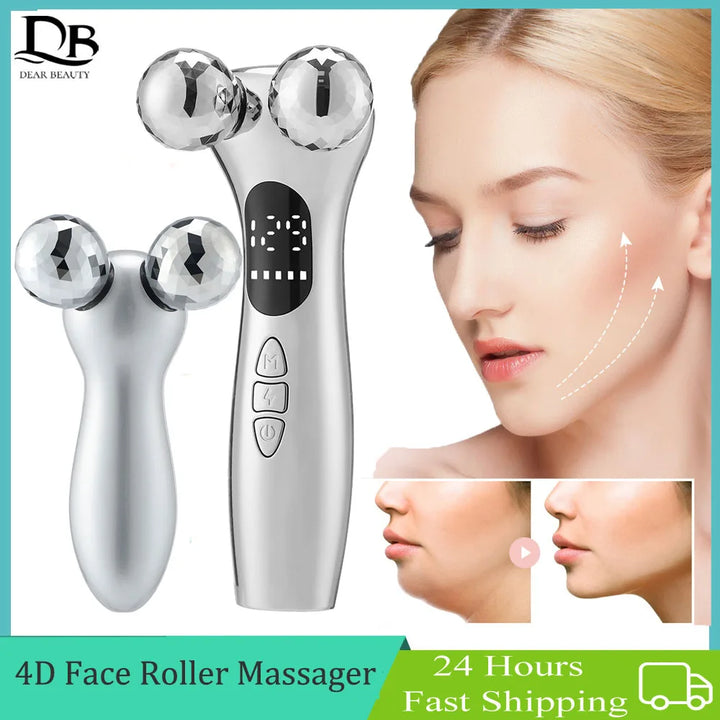 EMS Microcurrent Pulse Neck Face 4D Roller Massager Facial Lifting Machine Removal Wrinkle Dark Circles Eye Care Beauty Tool