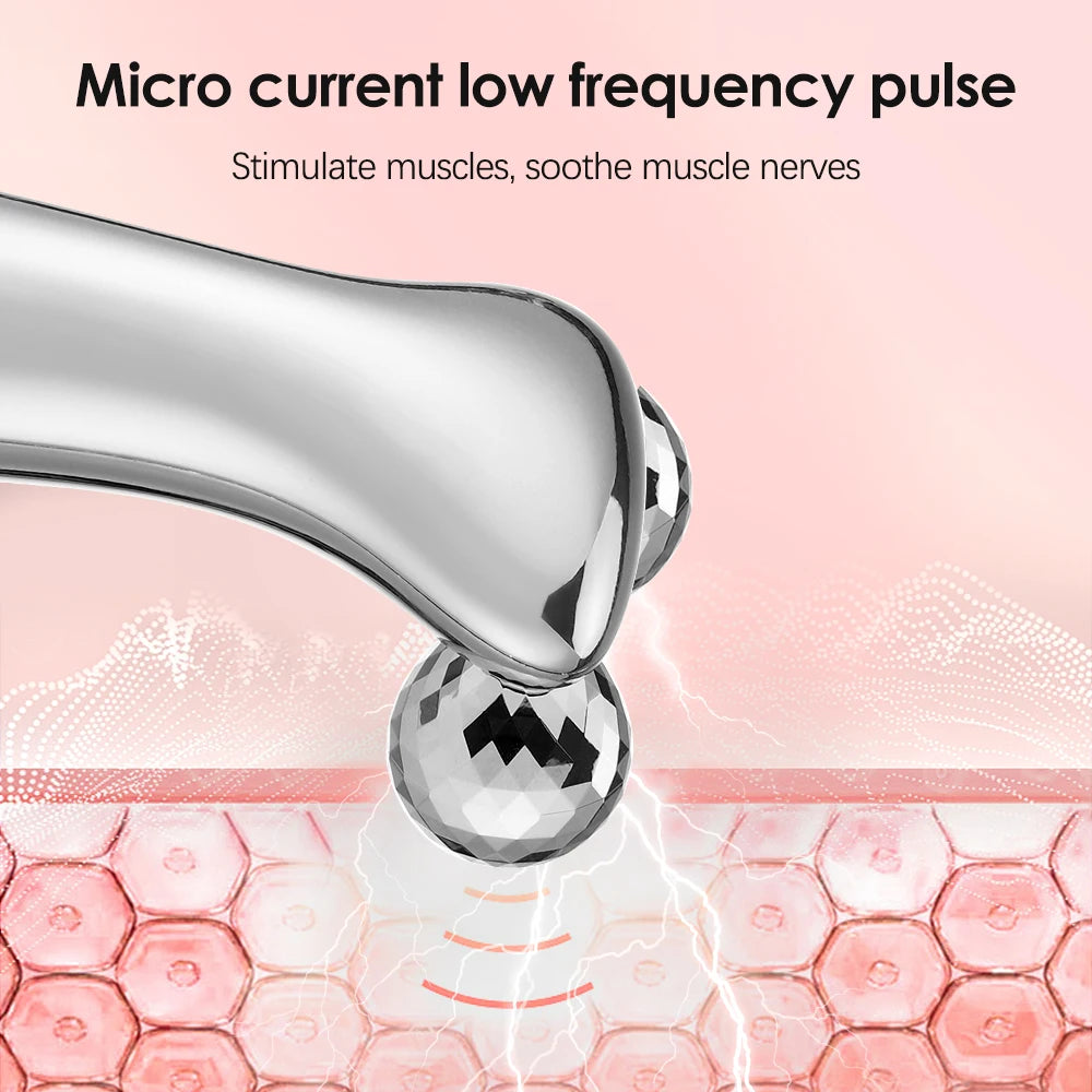 EMS Microcurrent Pulse Neck Face 4D Roller Massager Facial Lifting Machine Removal Wrinkle Dark Circles Eye Care Beauty Tool