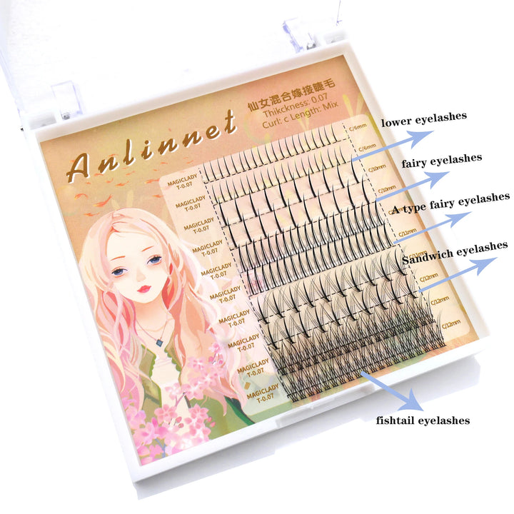 Anlinnet 3D A/M Shape Individual Eyelash Extension  Individual Fairy Angel Eye Lash Extensioin False Mink Lash Make Up